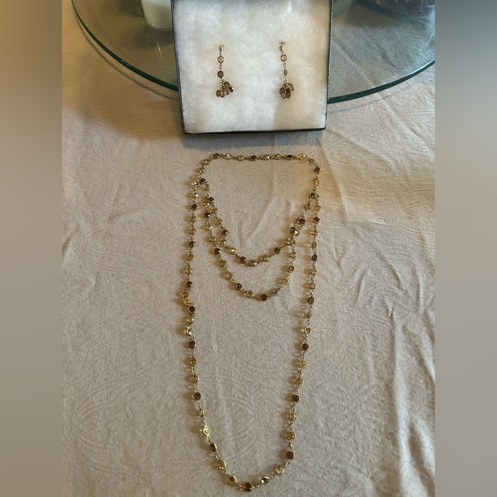 NWOT Layered Gem Necklace and Earrings Jewelry Set